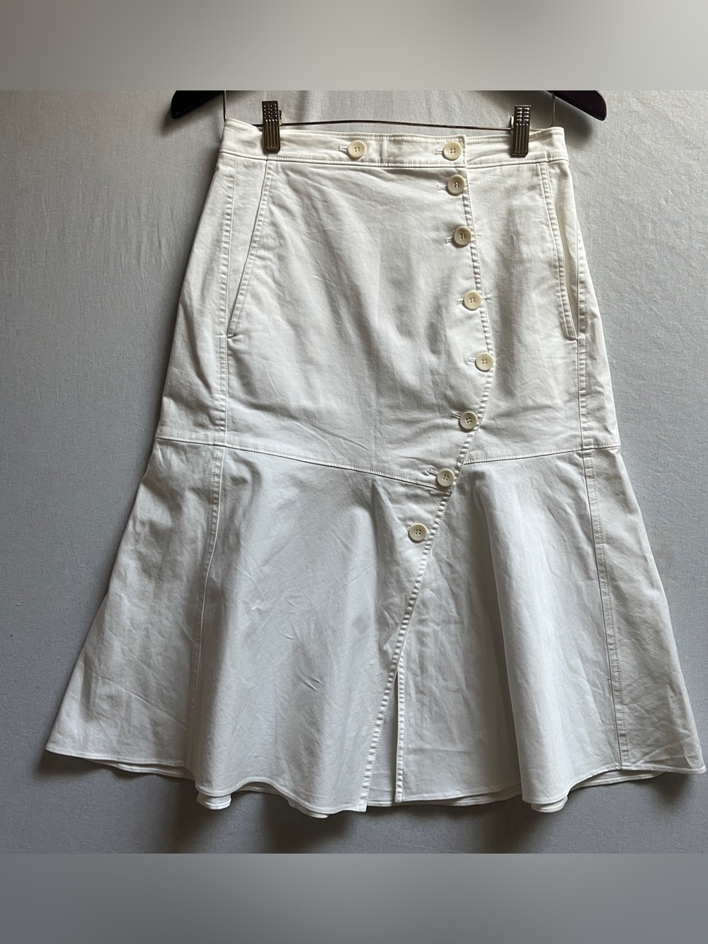 Tibi Stretch Cotton Asymmetrical Button Flounce Mermaid Skirt Size 6